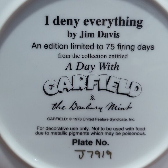 Danbury Mint Decorative Plate A Day With Garfield I Deny Everything 1978  Jim Da - Picture 5 of 12
